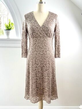 EAG Collection Lace Overlay Midi Dress Large Beige Empire Waist Romantic Wedding